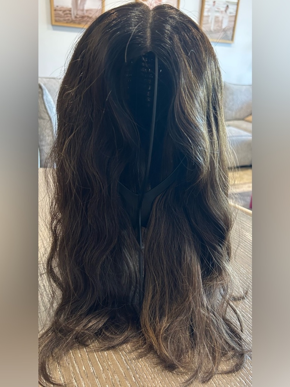Wig Human Hair Wavy Women’s Hairpiece in Dark Brown